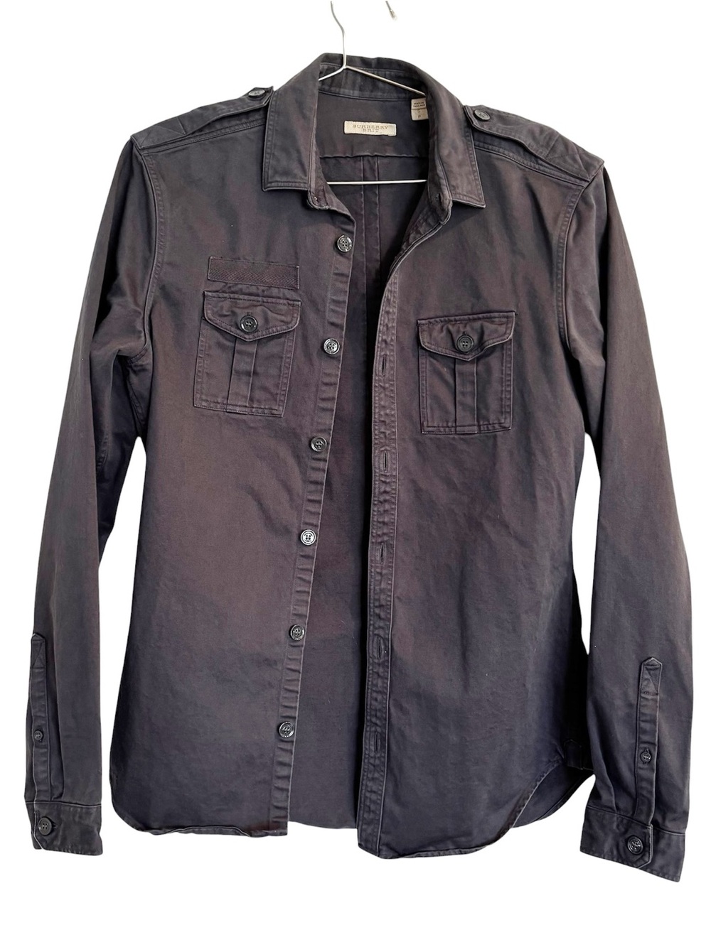 Burberry Brit Men’s Gray Military Style Button Down Long Sleeve Shirt Size SP